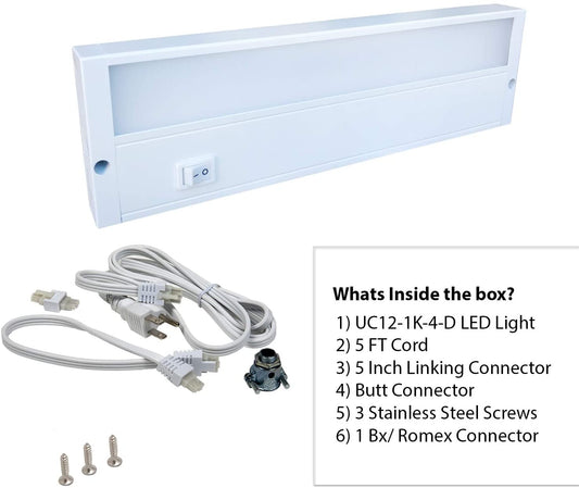 UC12-1K-4-D 12" LED Undercabinet Fixture, 3000K (Warm White)