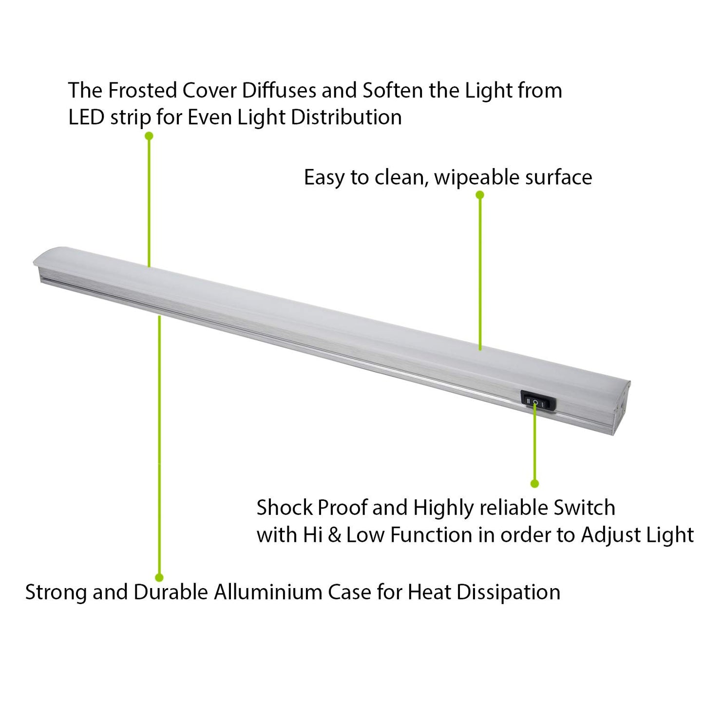 ZX524-HL-CW-9, LED, Task/Accent, Frosted Lens, Hi/Low Switch, 90 CRI, 4500K, 24"L, 9W