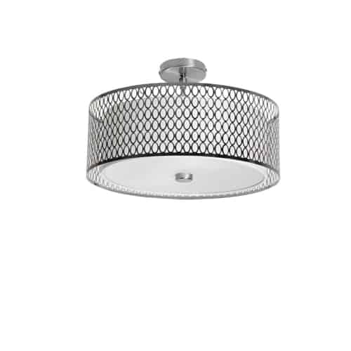 Dainolite 3 Light Semi Flush with Laser Cut Shade, Satin Chrome Finish, White Shade, Frosted Glass Diffuser