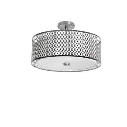 Dainolite 3 Light Semi Flush with Laser Cut Shade, Satin Chrome Finish, White Shade, Frosted Glass Diffuser