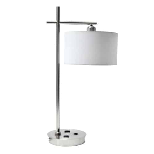 Dainolite 131T-SC 1 Light Incandescent Table Lamp with USB Port and Receptacle, Satin Chrome Finish