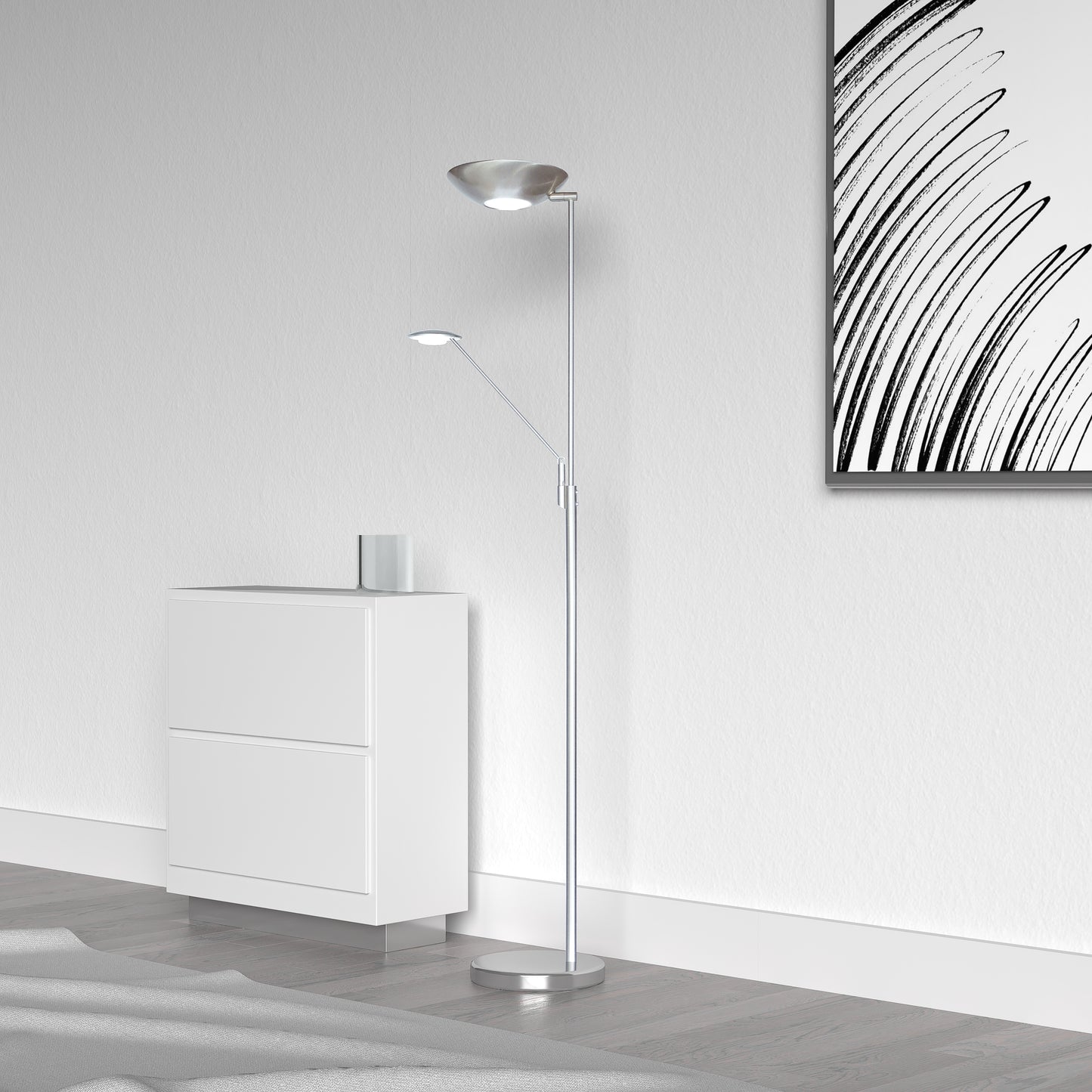 Dainolite Mother & Son LED Floor Lamp, Satin Chrome Finish