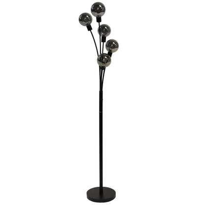 Dainolite 5 Light Incandescent Floor Lamp Black Finish with Smoked Glass