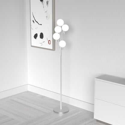 Dainolite 5 Light Incandescent Floor Lamp Satin Chrome Finish with White Glass
