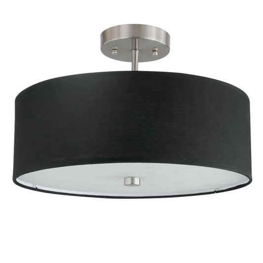 Dainolite 571-143SF-SC-BK 3 Light Incandescent Semi Flush Satin Chrome Finish with Black Shade