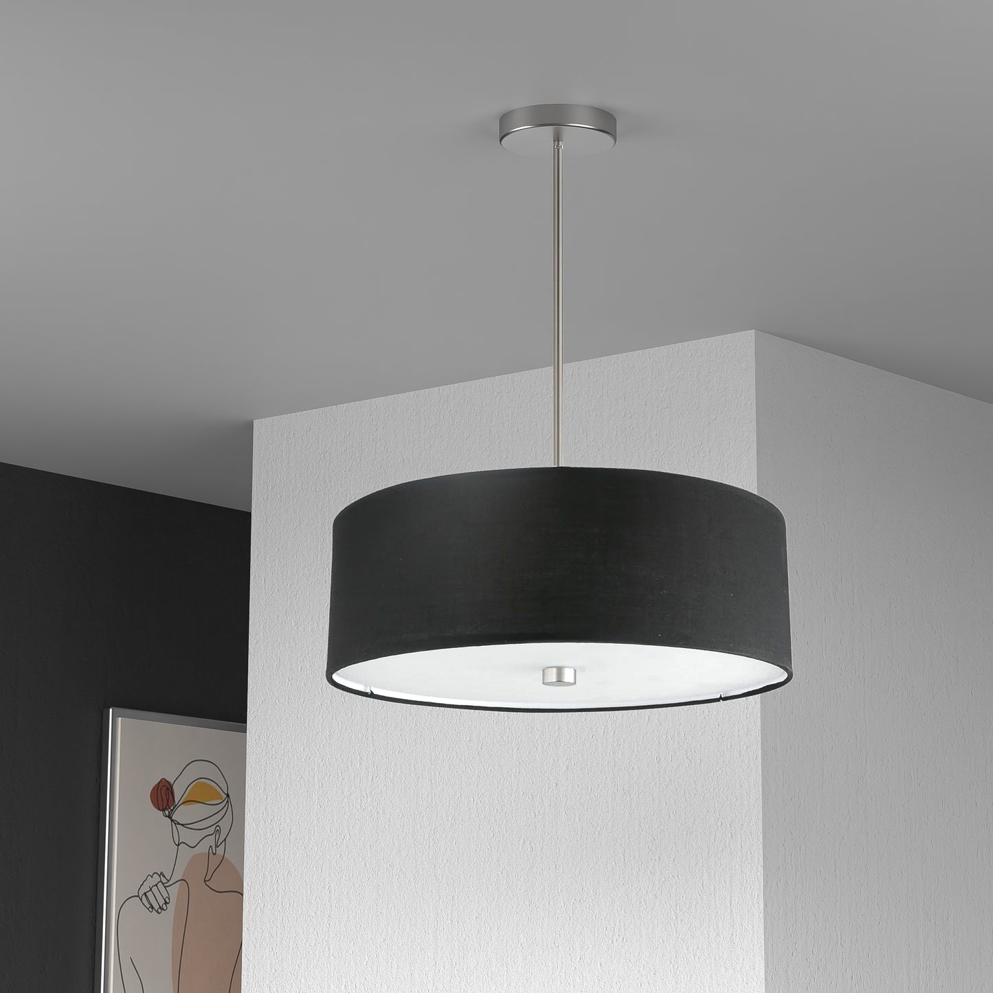 Dainolite 4 Light Incandescent Pendant Satin Chrome with Black Shade