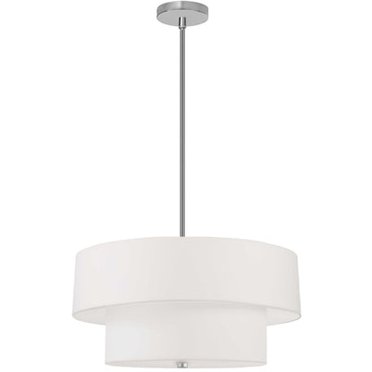 Dainolite 4 Light Incandescent 2 Tier Pendant, Satin Chrome with White Shade