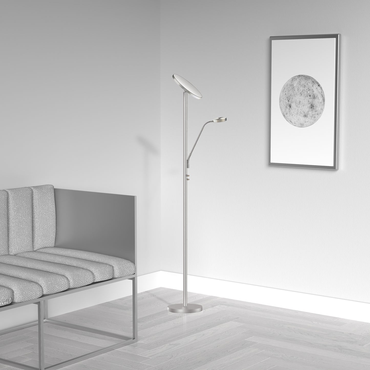 Dainolite Mother and Son LED Floor Lamp, Satin Nickel Finish