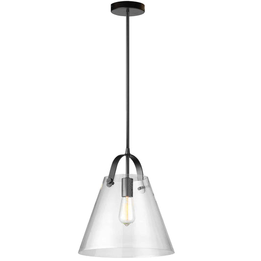 Dainolite 1 Light Incandescent Pendant Matte Black Finish with Clear Glass