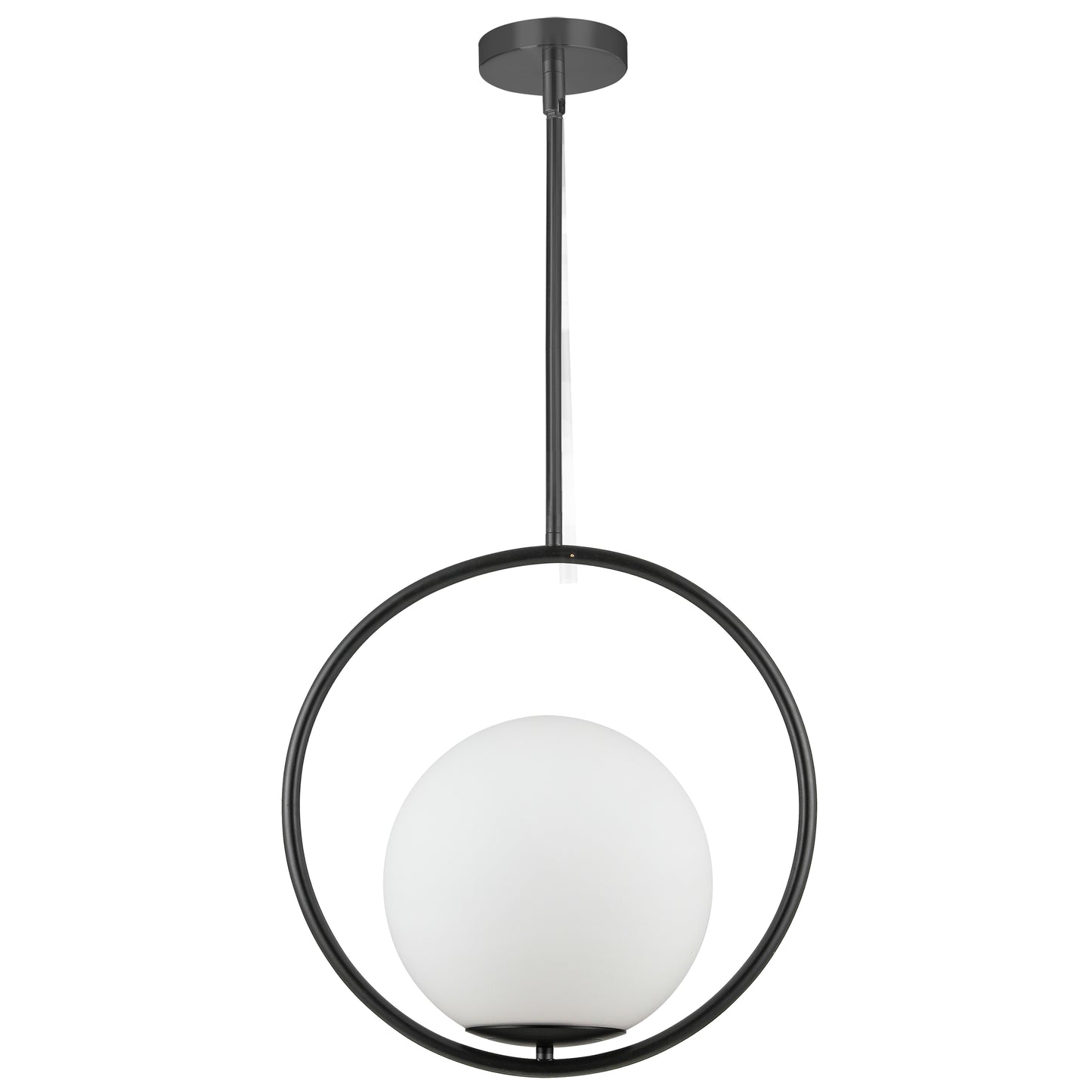 Dainolite 1 Light Incandescent Pendant, Matte Black with White Opal Glass
