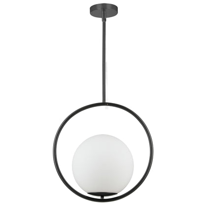 Dainolite 1 Light Incandescent Pendant, Matte Black with White Opal Glass