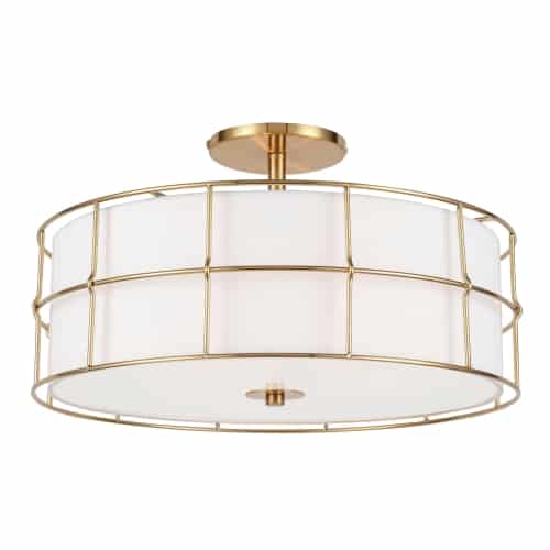 Dainolite ALC-163SF-AGB 3 Light Incandescent Aged Brass Semi-Flush Mount Fixture w/White Shade