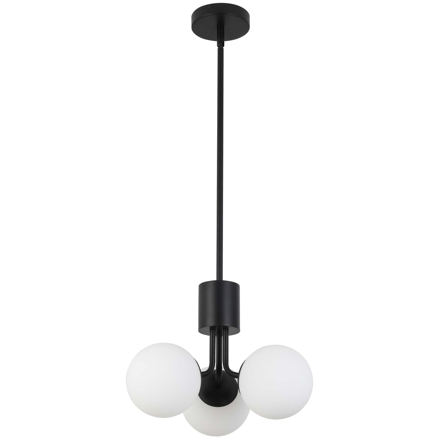 Dainolite 3 Light Halogen Pendant Matte Black with White Opal Glass