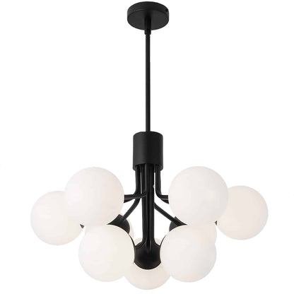 Dainolite 9 Light Halogen Chandelier, Matte Black with Opal Glass
