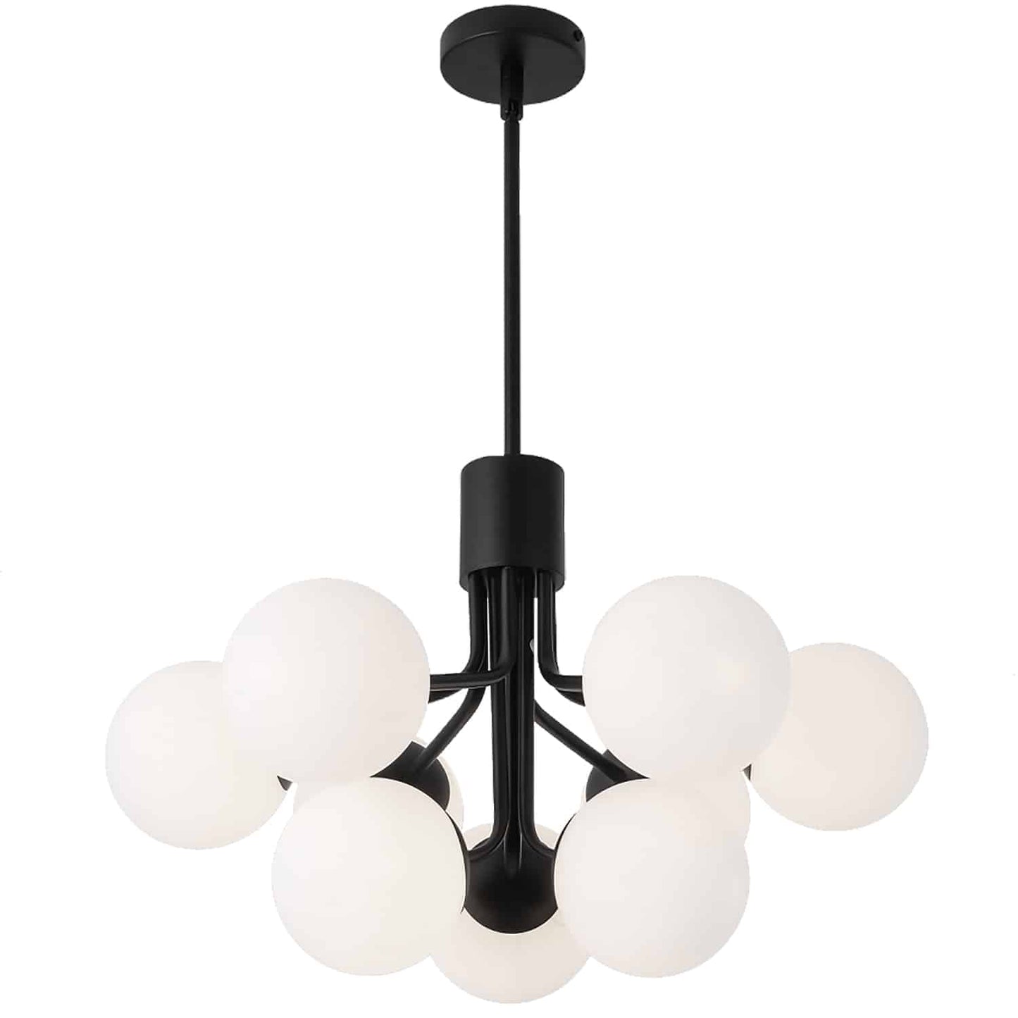Dainolite 9 Light Halogen Chandelier, Matte Black with Opal Glass