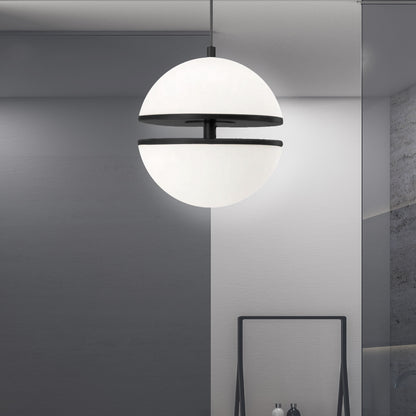 Dainolite 30W Pendant, Matte Black w/ White Glass