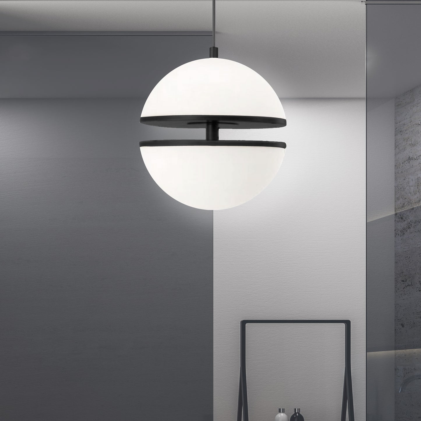 Dainolite 30W Pendant, Matte Black w/ White Glass