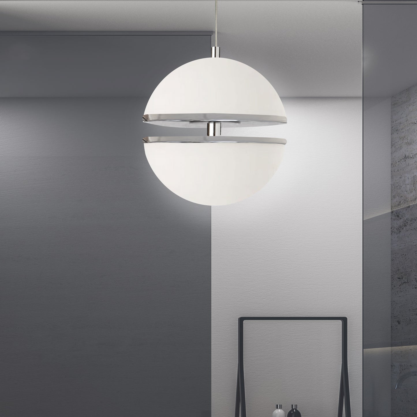 Dainolite 30W Pendant, Polished Chrome w/ White Glass