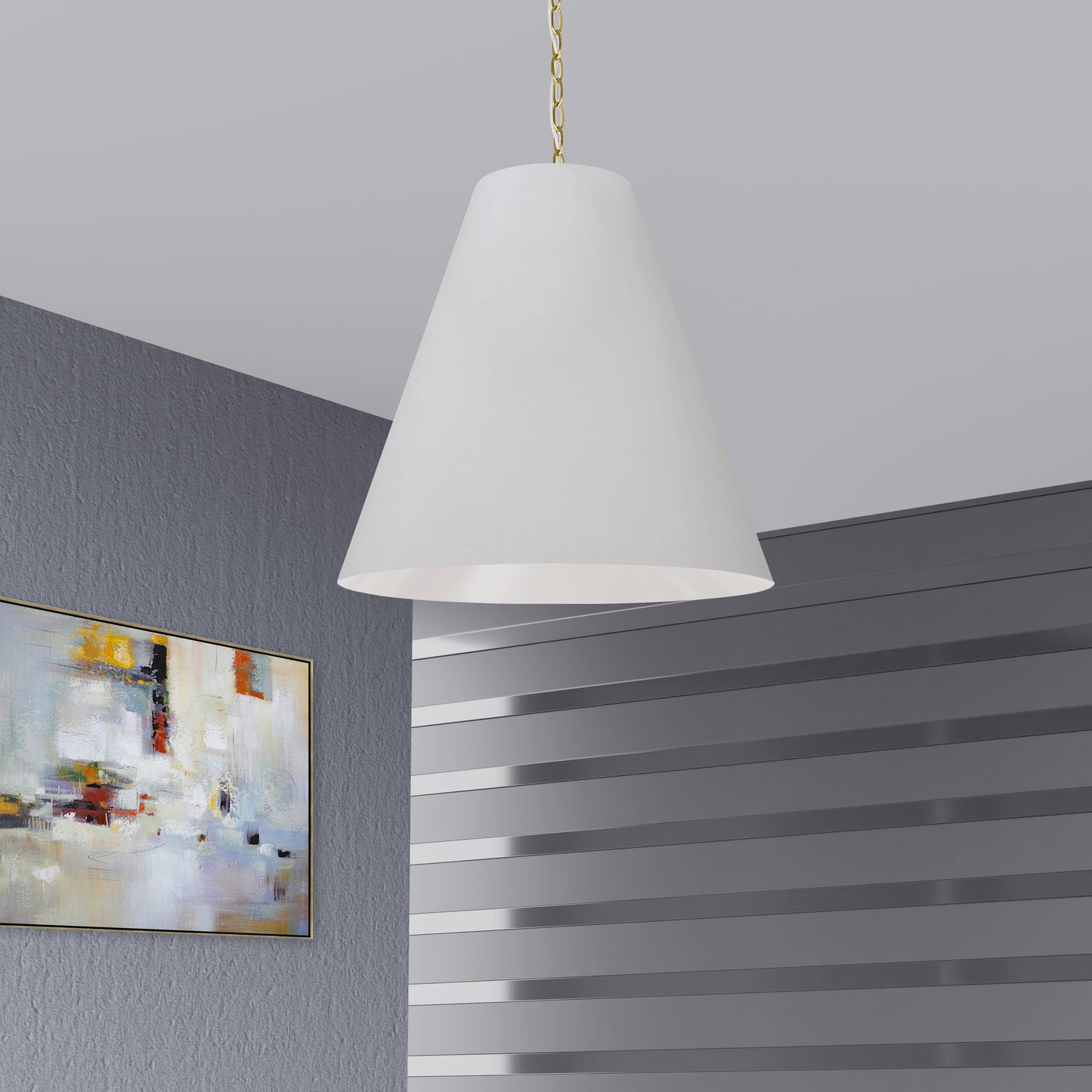 Dainolite 1 Light Large Anaya Aged Brass Pendant w/ White Shade