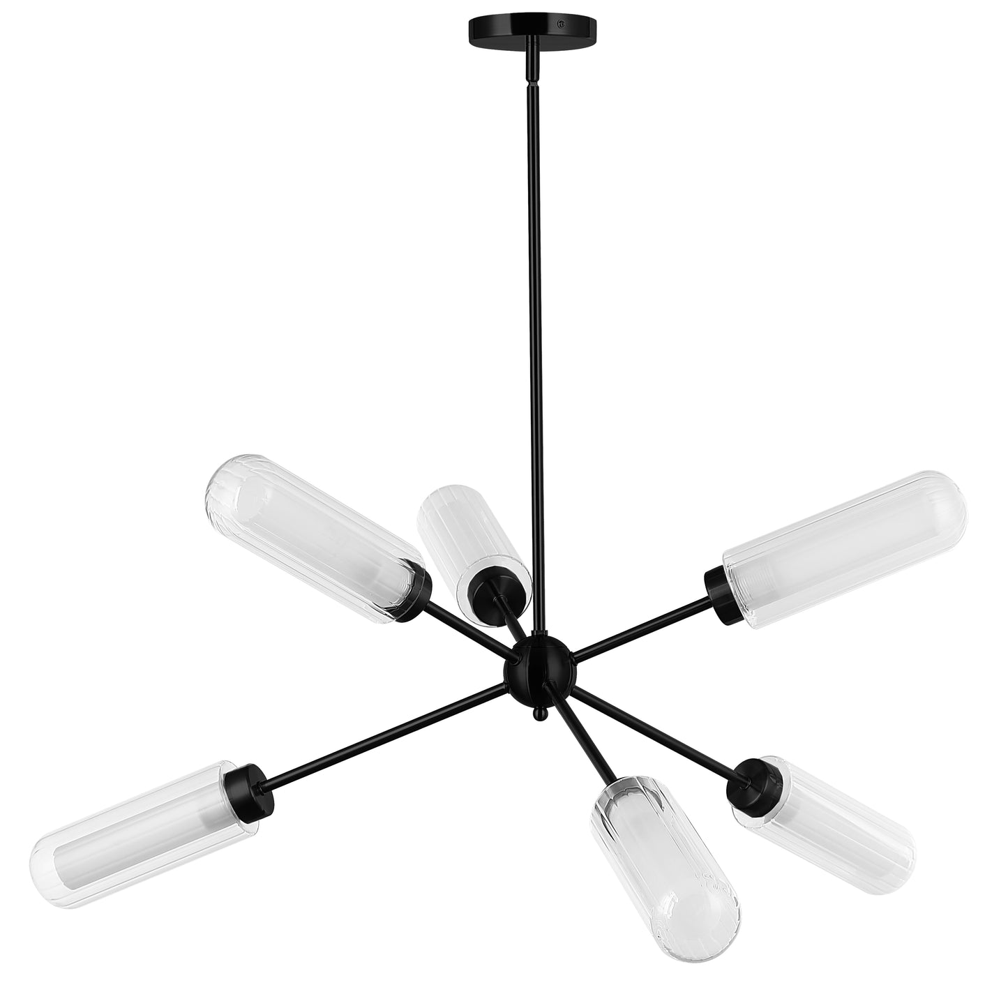 Dainolite 6 Light Matte Black Chandelier w/ Clear Fluted & Frosted Glass