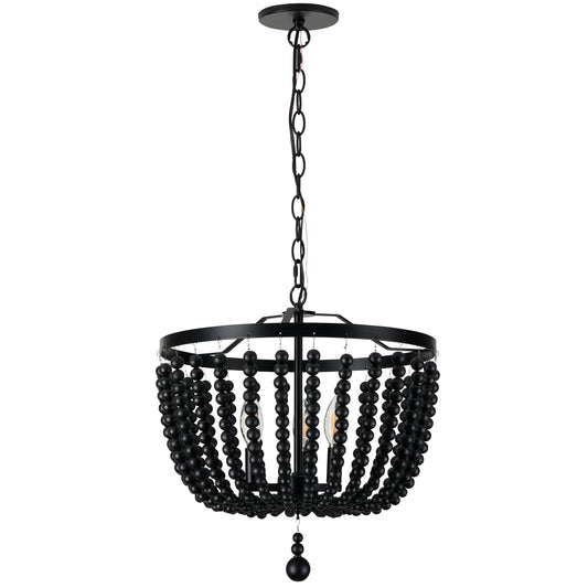 Dainolite 3 Light Matte Black Beaded Pendant