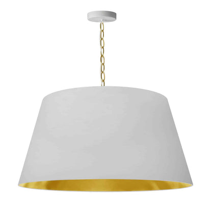 Dainolite 1 Light Brynn LG Pendant, White/Gold Shade, Aged Brass