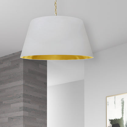 Dainolite 1 Light Brynn LG Pendant, White/Gold Shade, Aged Brass