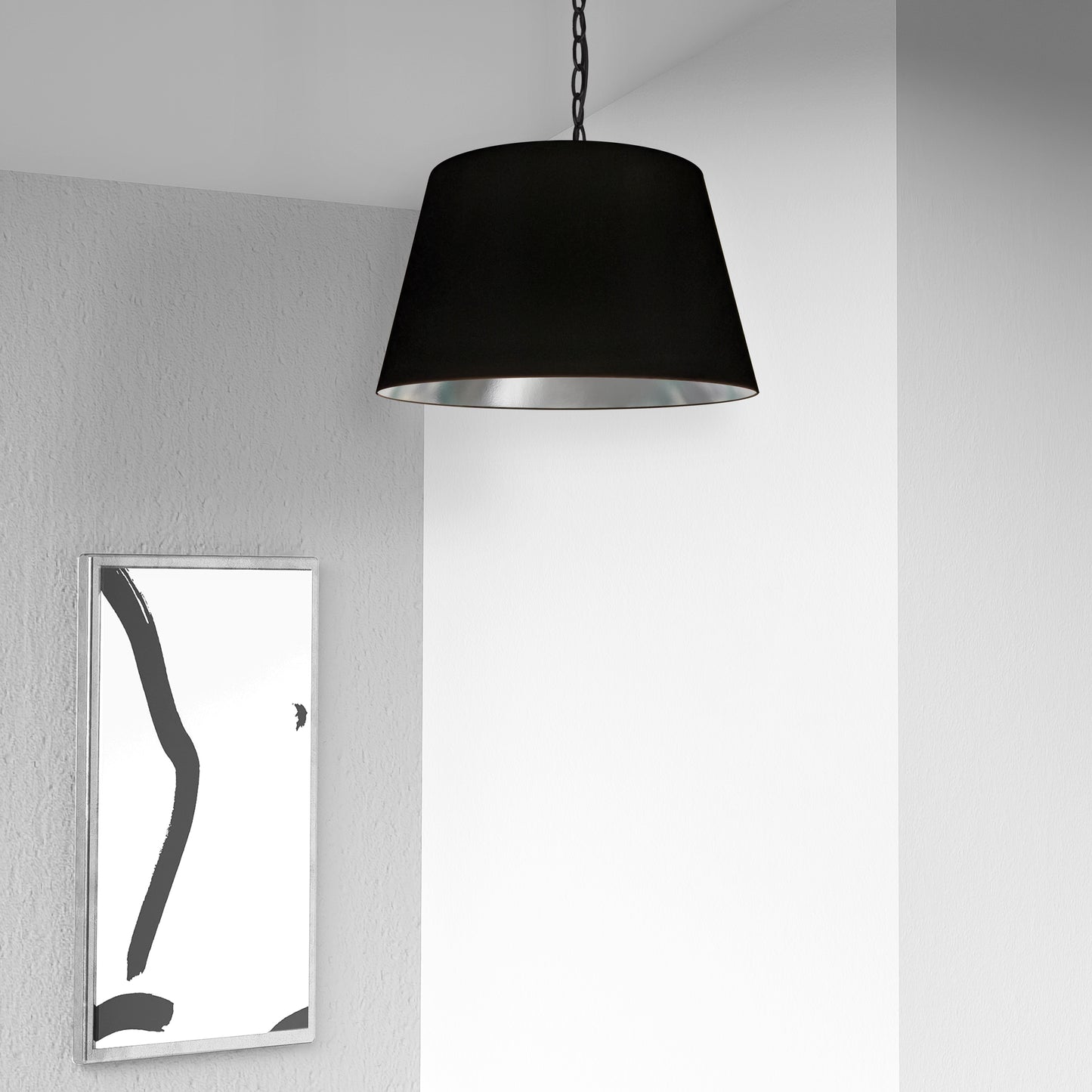 Dainolite 1 Light Brynn Small Pendant, Black/Silver Shade, Black