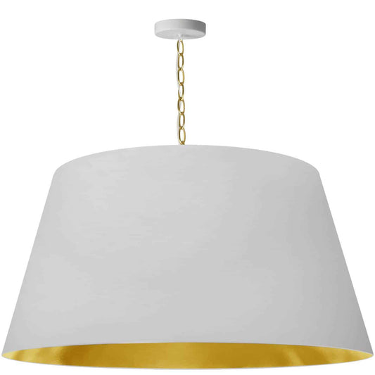 Dainolite 1 Light Brynn Extra Large Pendant, White/Gold Shade, Aged Brass