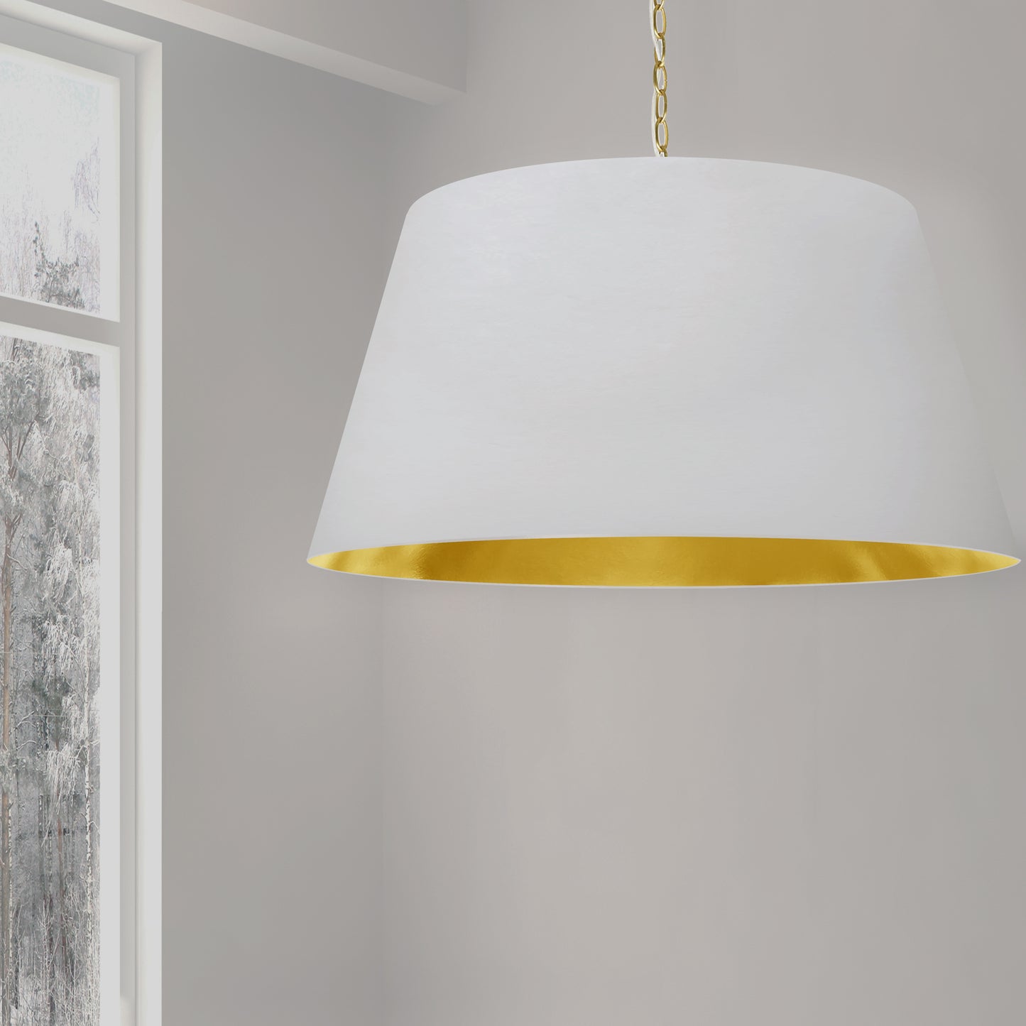 Dainolite 1 Light Brynn Extra Large Pendant, White/Gold Shade, Aged Brass