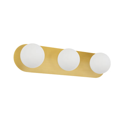 Dainolite 3 Light Vanity in Aged Brass w/ White Opal Glass