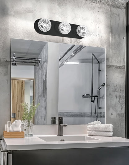 Dainolite 3 Light Vanity in Matte Black w/ Clear Hammered Glass