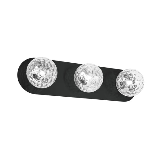 Dainolite 3 Light Vanity in Matte Black w/ Clear Hammered Glass