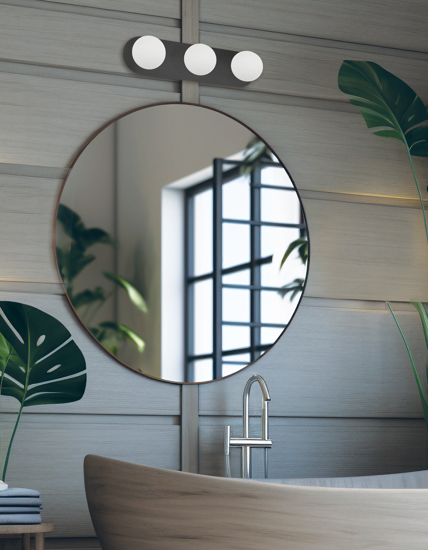 Dainolite 3 Light Vanity in Matte Black w/ White Opal Glass
