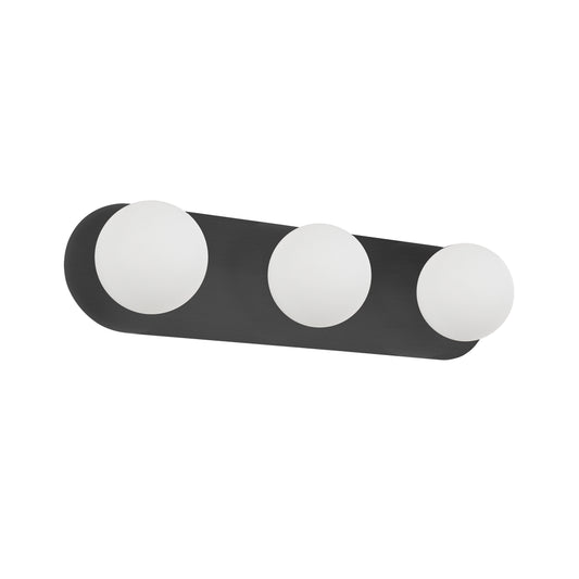 Dainolite 3 Light Vanity in Matte Black w/ White Opal Glass