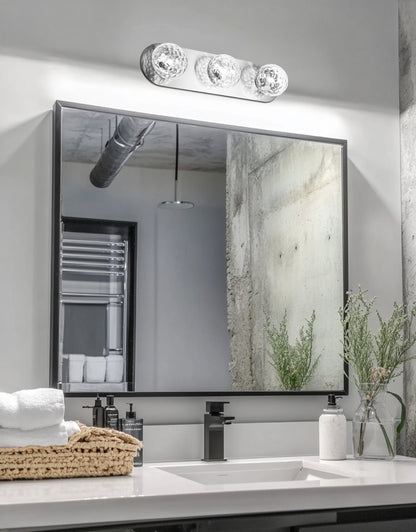 Dainolite 3 Light Vanity in Polished Chrome w/ Clear Hammered Glass