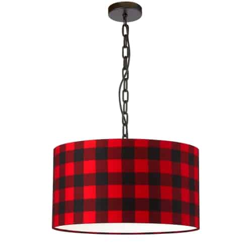 Dainolite BXN-M-BK-201 1 Light Medium Braxton Black Pendant w/ Buffalo Check Shade