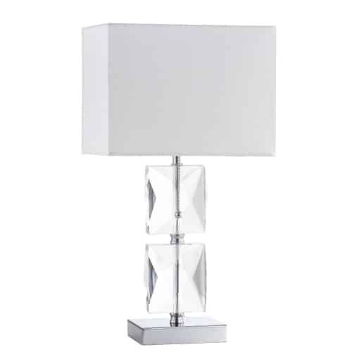 Dainolite C96T-PC 1 Light Incandescent Crystal Table Lamp Polished Chrome Finish Rolled Edge Top and Bottom Virgin White Shade