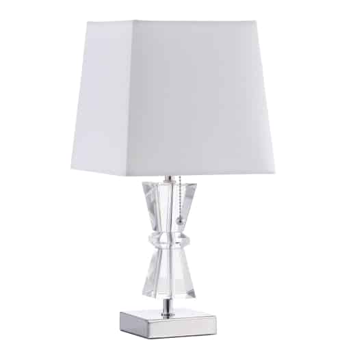 Dainolite C97T-PC 1 Light Incandescent Crystal Table Lamp Polished Chrome Finish Rolled Edge Top and Bottom Virgin White Shade