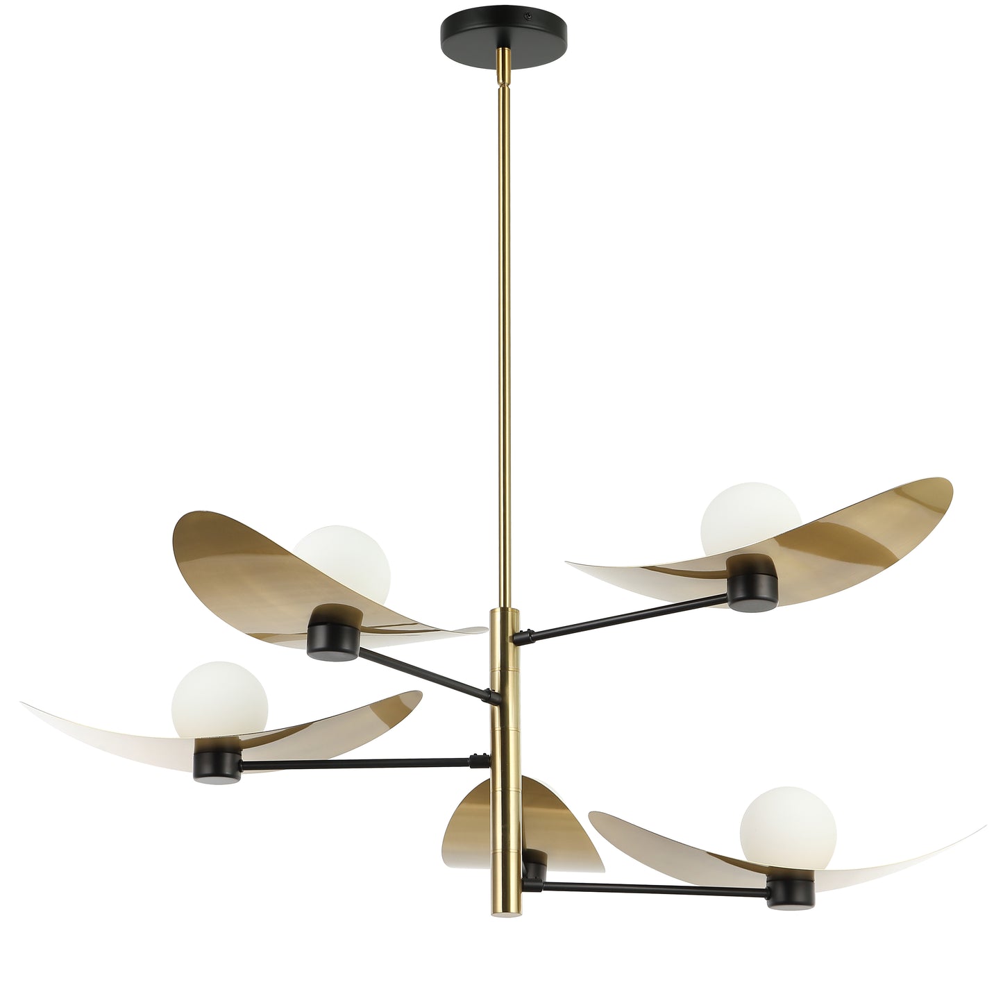 Dainolite 5 Light Aged Brass & Matte Black Chandelier w/ Opal Glass