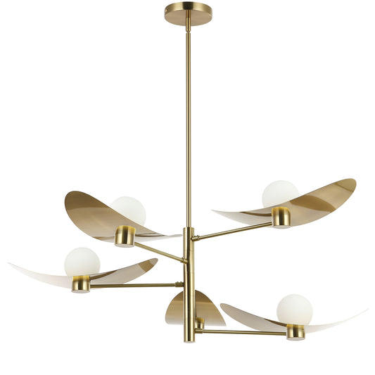Dainolite 5 Light Aged Brass Chandelier w/ Opal Glass