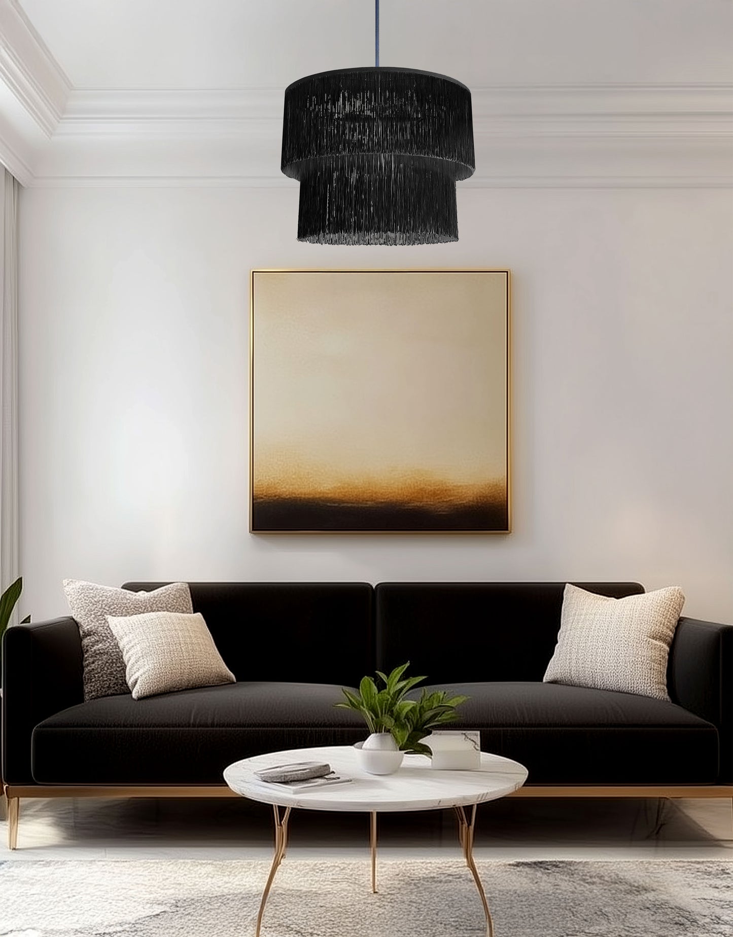 Dainolite 4 Light Matte Black Chandelier w/ Black Fringe