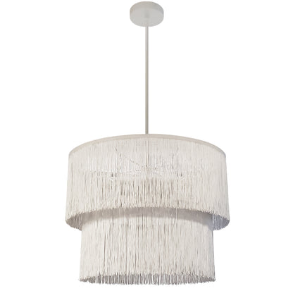 Dainolite 4 Light Matte White Chandelier w/ White Fringe