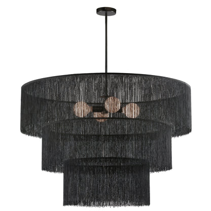 Dainolite 4 Light Chandelier in Matte Black w/ Black Tassel Shades
