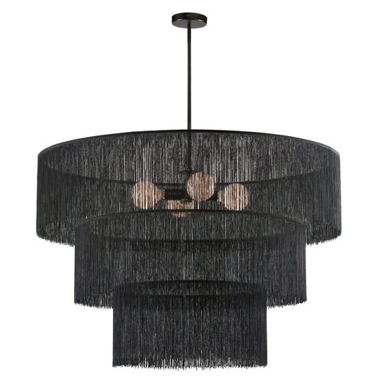 Dainolite 4 Light Chandelier in Matte Black w/ Black Tassel Shades