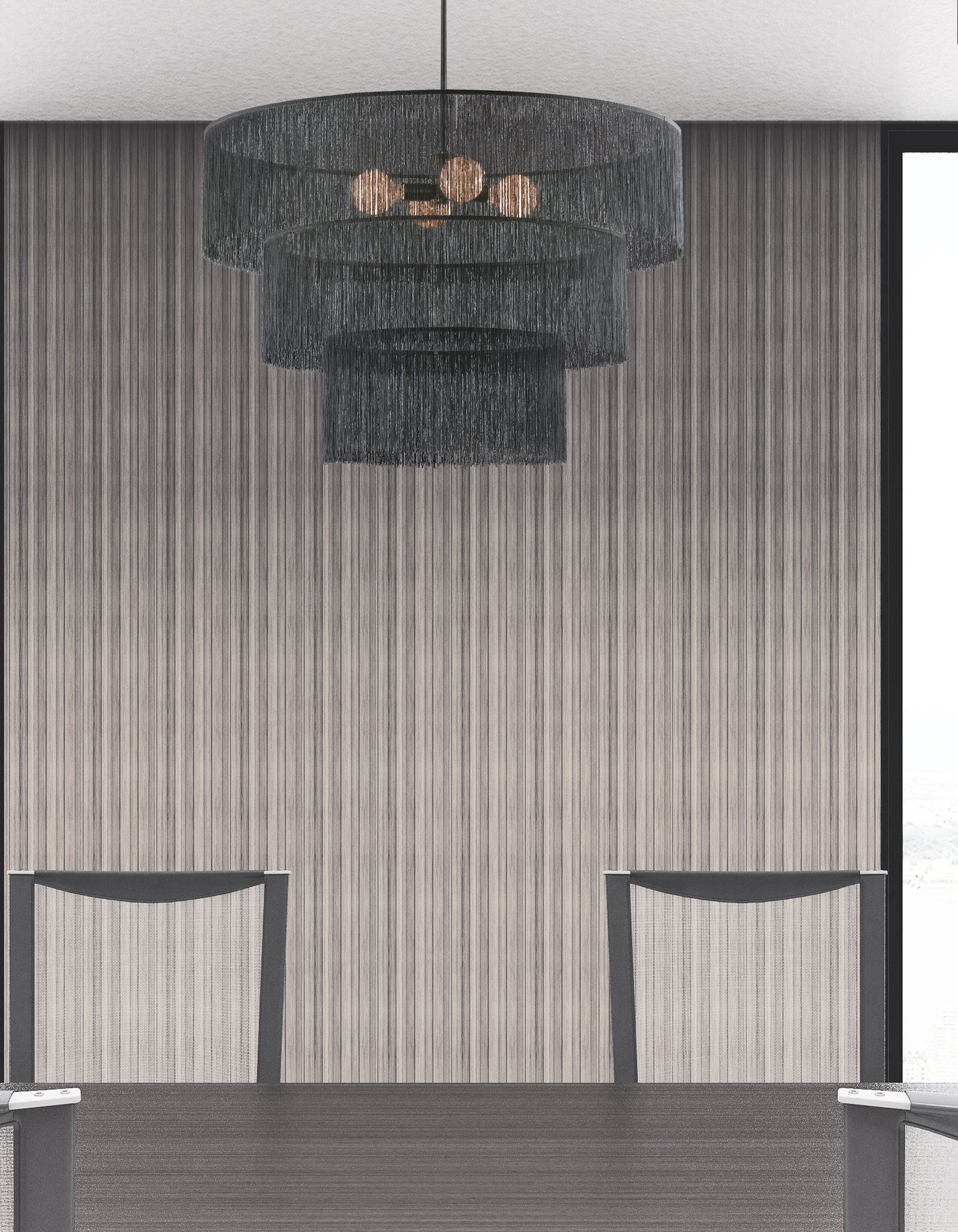 Dainolite 4 Light Chandelier in Matte Black w/ Black Tassel Shades
