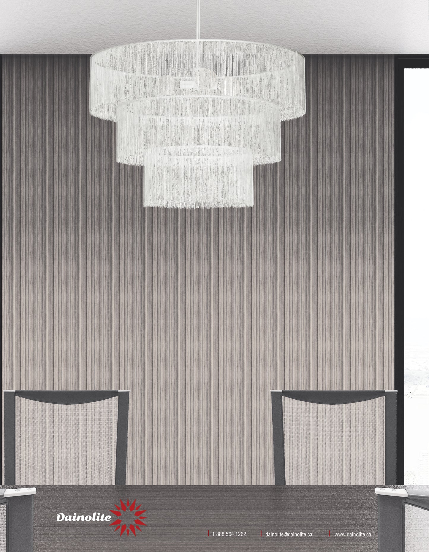 Dainolite 4 Light Chandelier Matte White w/ White Tassel Shades