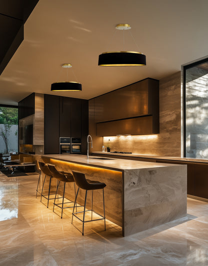 Dainolite 34W Chandelier, Aged Brass w/ Black Shade