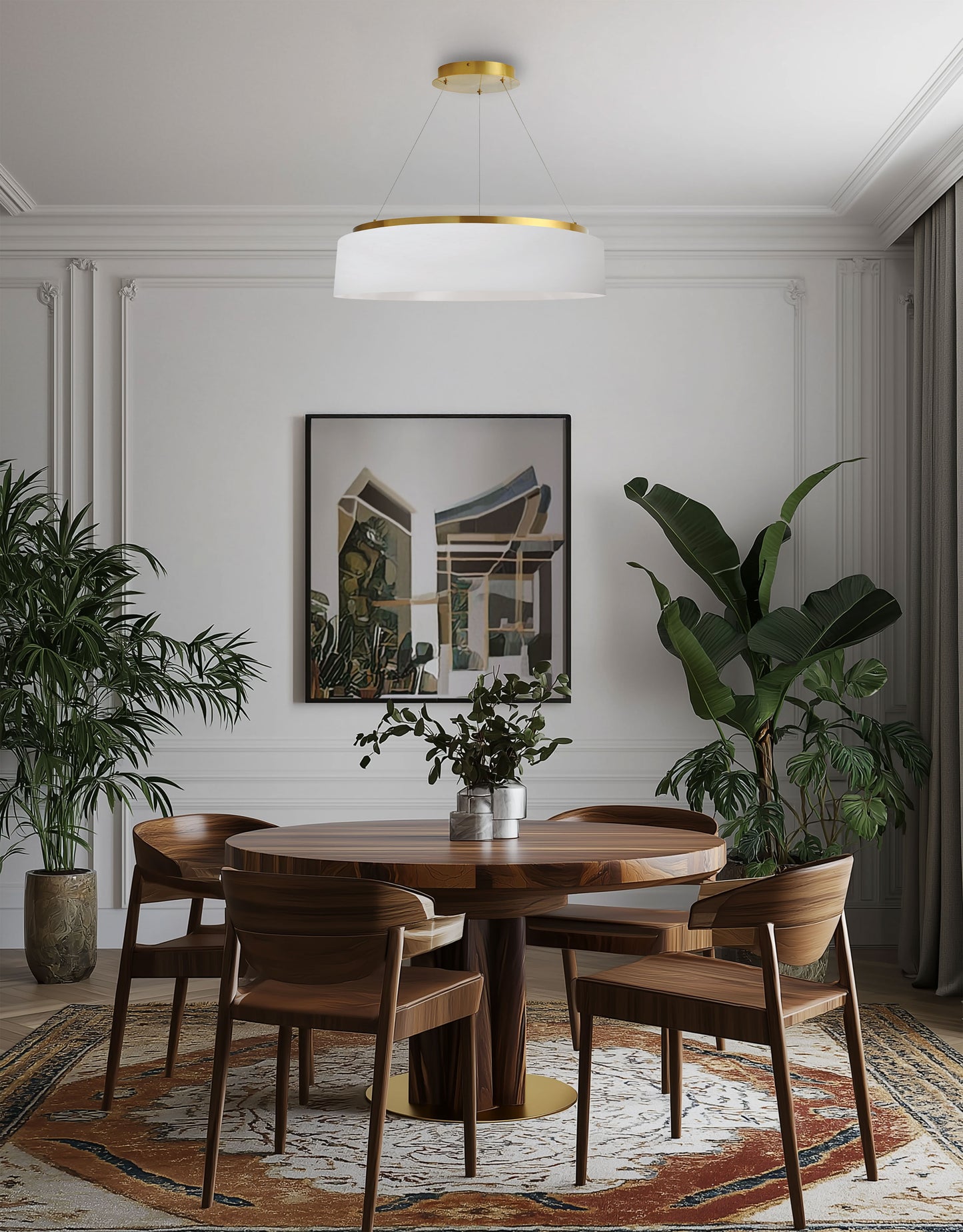 Dainolite 34W Chandelier, Aged Brass w/ White Shade
