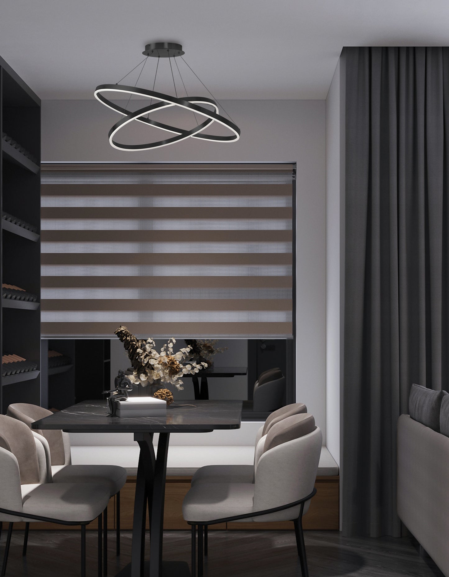 Dainolite 103W Colour Changing Temperature Chandelier, Matte Black with White Acrylic Diffuser